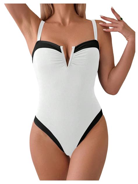 SweatyRocks Women's High Cut One Piece Swimsuit Tummy Control V Neck