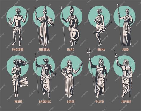 Premium Vector | Greek olympian gods and goddesses with their names