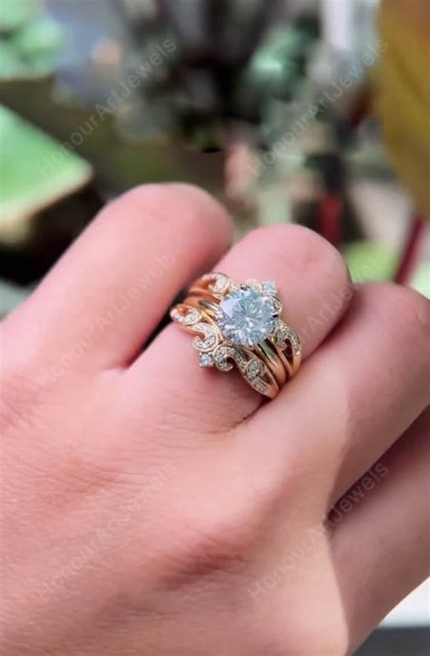 Art Deco Enhancer Wedding Ring Women, Round Moissanite Solitaire