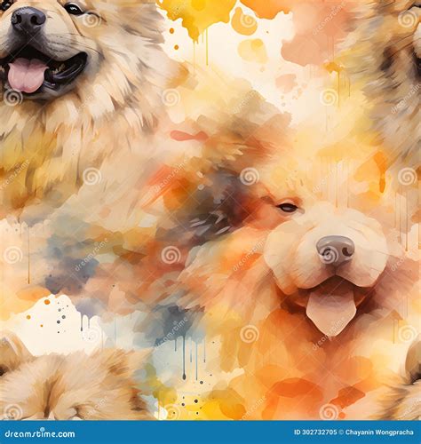 Chow Chow Dog Watercolor Closeup Portrait Isolated On White Background