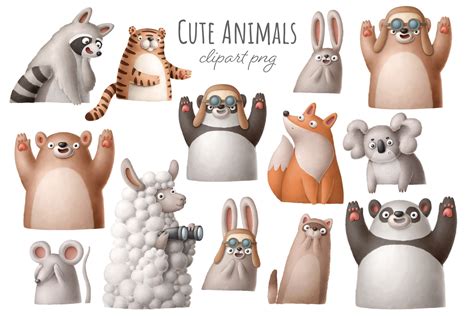 Cartoon Animals Characters Clipart Digital Download Birthday - Etsy