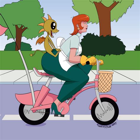 Dexter's Mom on a Bike with Charlie the Chupacabra by The-Slimy-Dude on