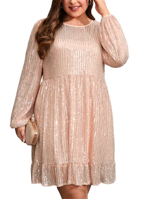 SHOWMALL Women's Plus Size Dazzling Glow Dress Elegant Cocktail Tiered