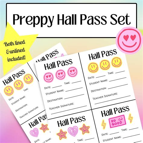 Hall Passes, Preppy Themed Hall Pass Set, Office Pass, Smiley Face