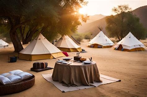 Premium AI Image | tents set up for a campfire in the desert