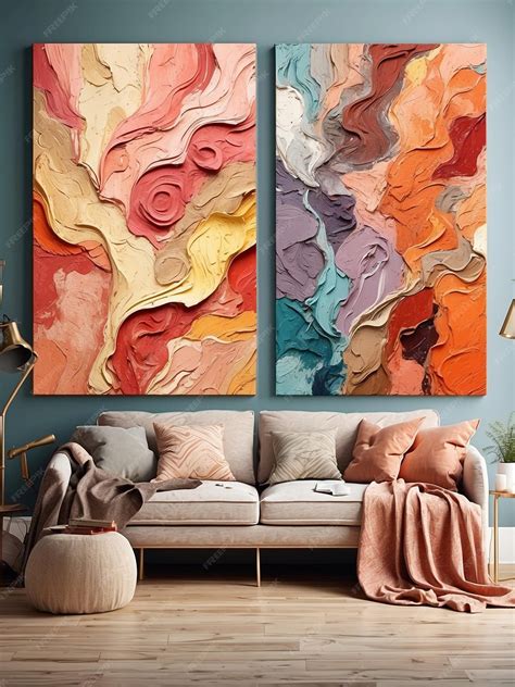 Premium Photo | A living room with a couch a couch and a painting on