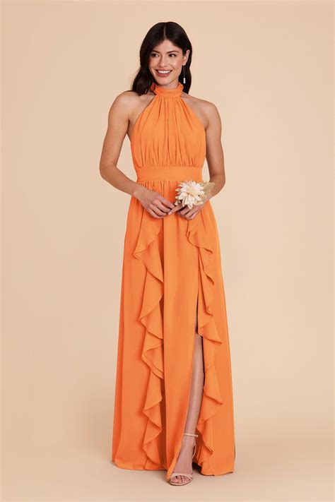 Joyce Apricot Chiffon Bridesmaid Dress | Birdy Grey | Orange bridesmaid