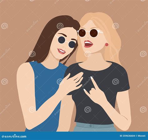 Two Happy Cartoon Women Hugging. Abstract Modern Silhouettes. Smiling