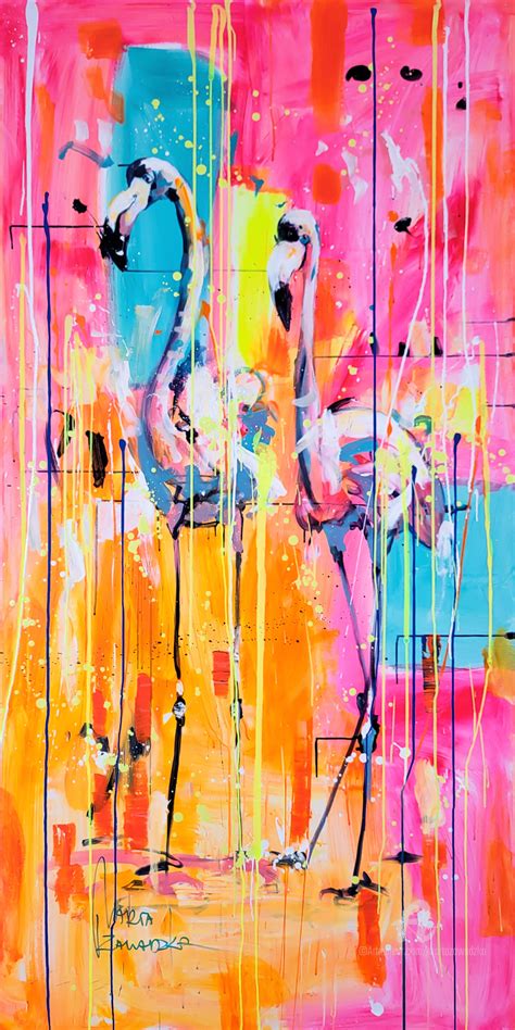 Flamingos Couple, Painting by Marta Zawadzka | Artmajeur