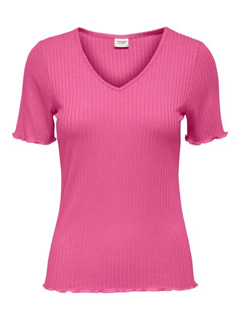 JDY v-hals rib top shocking pink 15238718