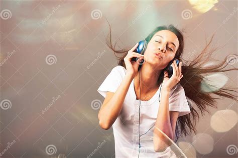 girl blue headphones  dancing stock image image  beats