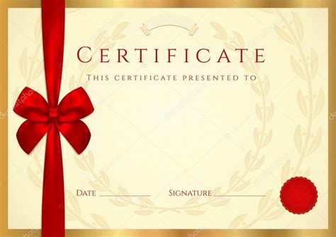Certificate of completion (template) with wax seal, border and red bow ...