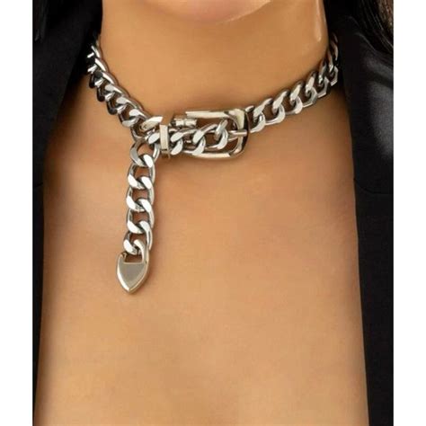 jewelry chunky silver necklace choker big chain curb metal statement