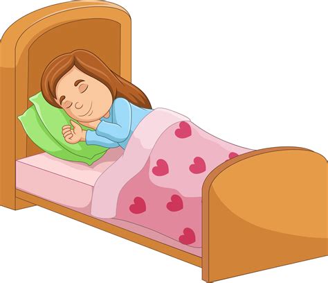 cartoon  girl sleeping  bed  vector art  vecteezy