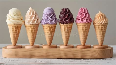 A Colorful Assortment of Ice Cream Cones, Each Boasting a Unique Flavor ...