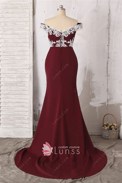 White Lace Off-the-shoulder Mahogany Bridesmaid Dress - Lunss