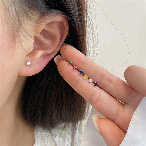 sterling silver gold plated tiny mm cz conch helix cartilage stud