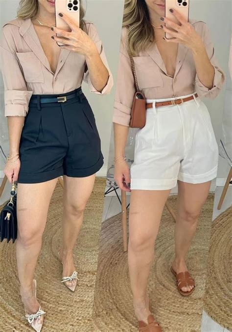 Short Alfaiataria Com Cinto - Short Alfaiataria feminino cintura alta com cinto marrom - Anna Chic ...