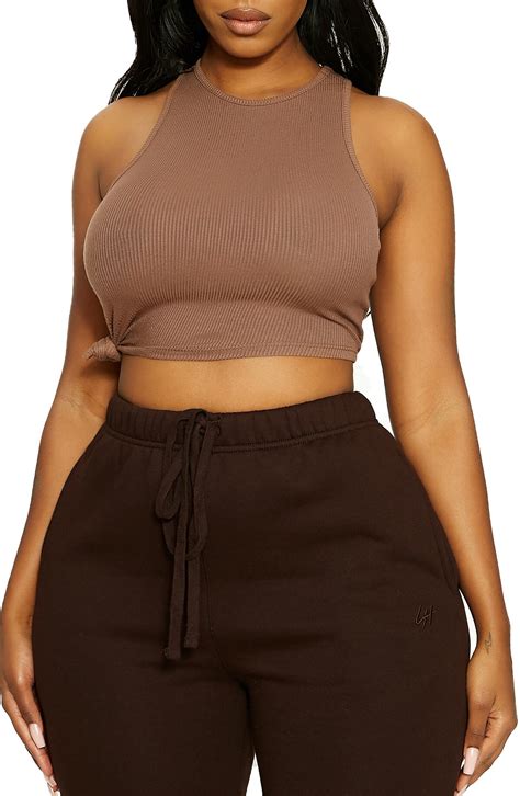 Buy Naked Wardrobe X Lori Harvey Side Knot Ribbed Crop Tank - Brown At