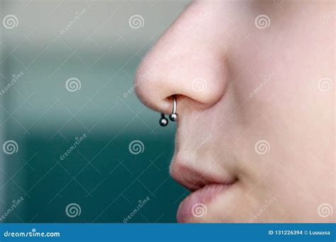 Nose Piercing Septum. Side View with Copy Space for Text Stock Photo ...