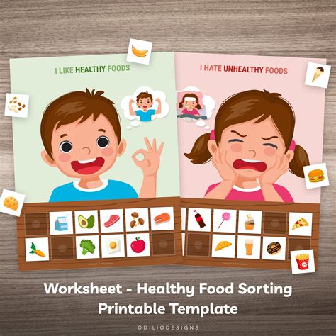 Healthy & Unhealthy Foods Sorting Activity for Preschool Kindergarten