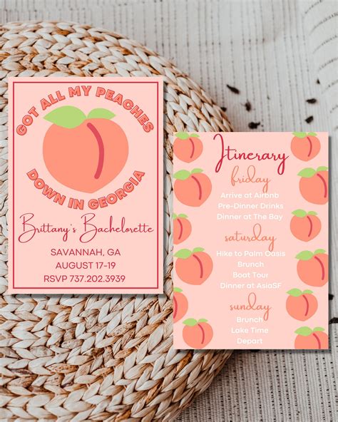 Georgia Peach Bachelorette Party Invitation & Itinerary, Peachy Bride