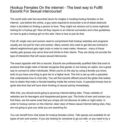 Hookup Ladies On the web How you can Meet Escorts For Sexual