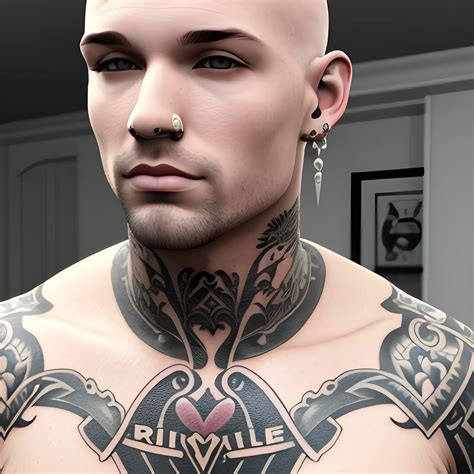 Fit white dude, bald head, ear piercing, chest tattoo, 3D - Arthub.ai