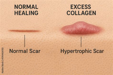 hypertrophic scar  normal scar comparison diagram  skin medical