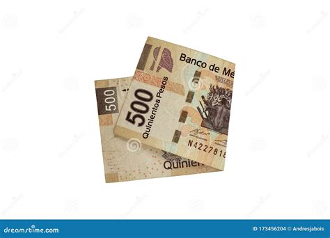 A Single Middle Folded 500 Mexican Peso Bill Isolated on White ...
