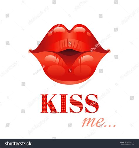 Sexy Kissing Woman Lips Red Lipstick Stock Vector (Royalty Free