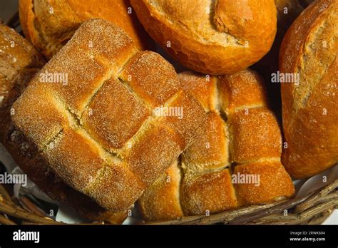 Different types of bread in one basket Stock Photo - Alamy