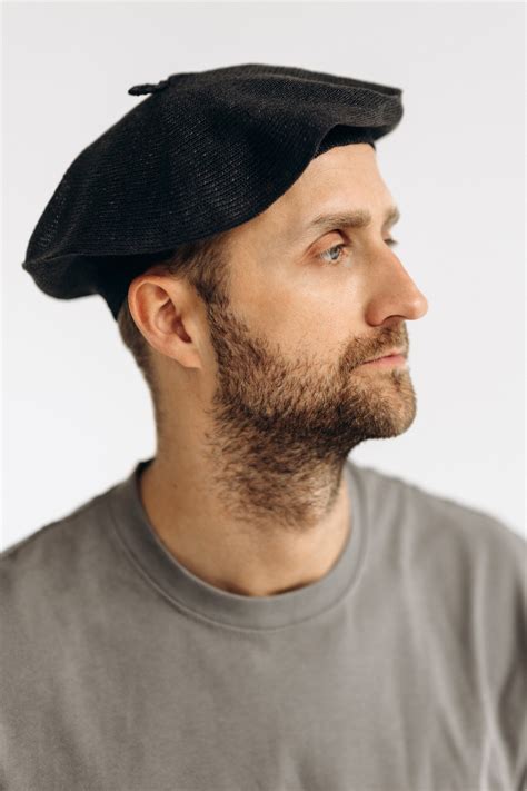 black knitted mens beret hat french classic man beret cap knit