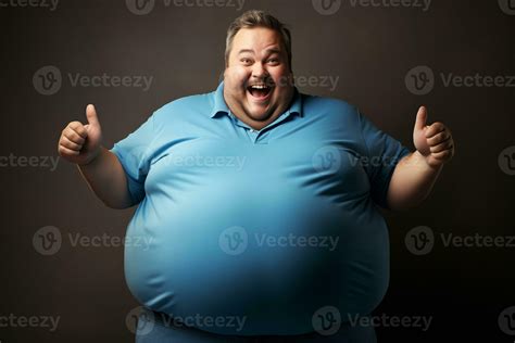 AI generated Happy fat man in a blue T-shirt showing thumb up 36025219