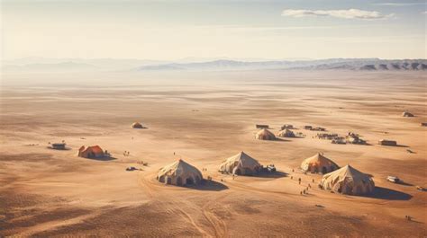 Premium Photo | Aerial view of nomadic tents in a vast landscape