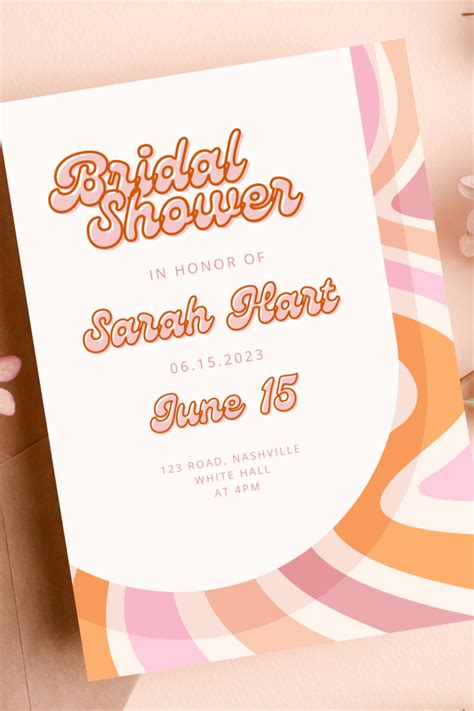 Modern retro 70s rainbow bridal shower invitation – Artofit