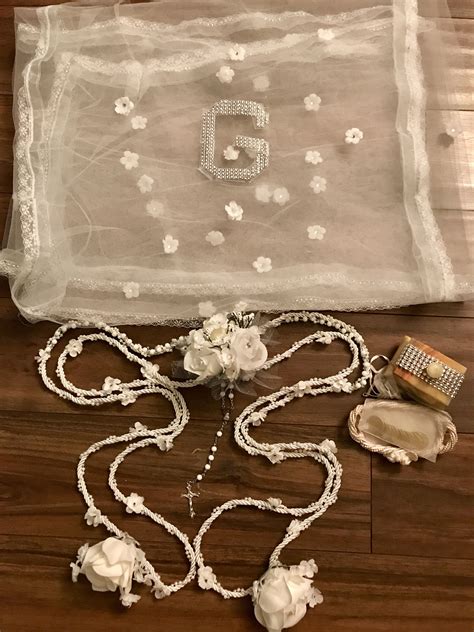 Coin, cord and veil for Mexican Filipino wedding ceremony - handmade