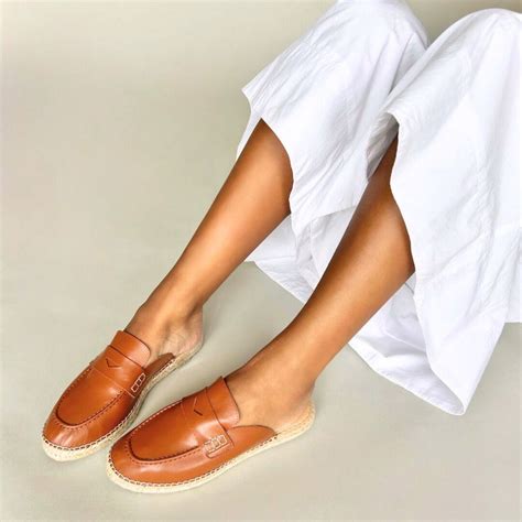 Wide Fit Leather Espadrille Loafer Sliders - Tan Leather – Sargasso and ...