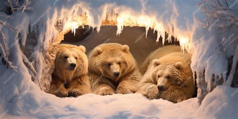 O Que Os Ursos Fazem No Inverno - Ursos hibernando aconchegante caverna retiro nevado sono família ...