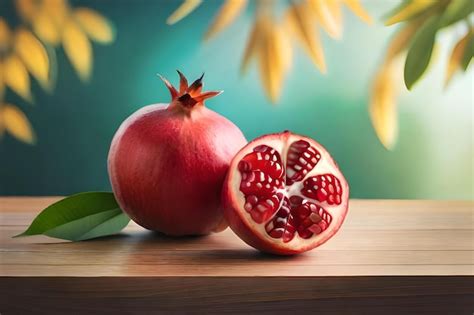 Premium Photo | A pomegranate and a half of a pomegranate