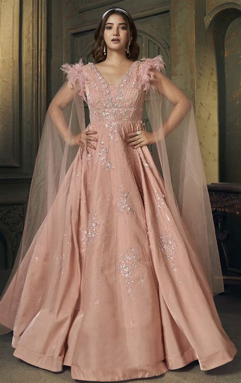 Indo Western Gown Party Wear Orange Cantaloupe Reception Gown