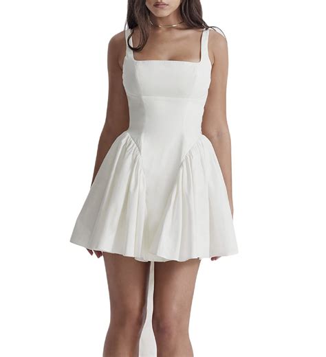 Women Y2k Square Neck Short Bustier Dress Lace Trim Low Cut Mini Dress