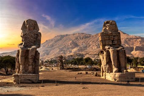 Colossi of memnon in luxor stock image. image of culture