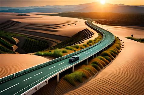 Premium AI Image | A highway in the desert with a road that goes ...