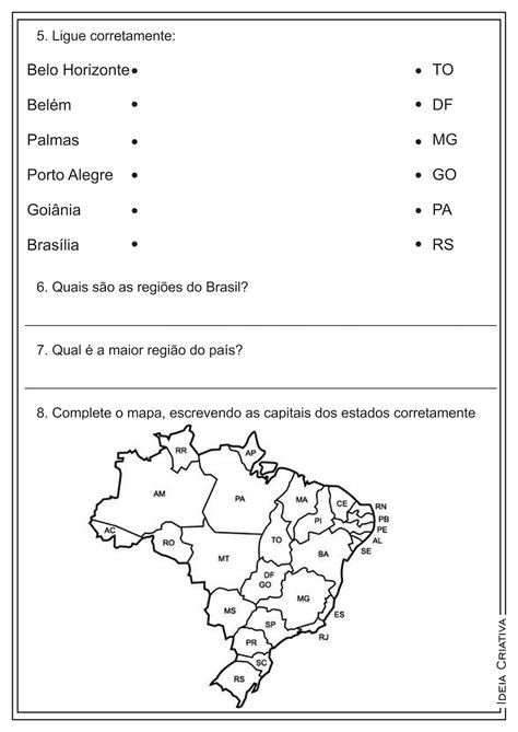 Atividades Sobre Estados E Capitais Do Brasil 7o Ano