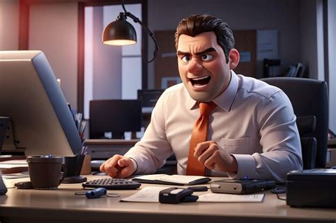 Premium Photo | Angry evil office manager front of computer at ...