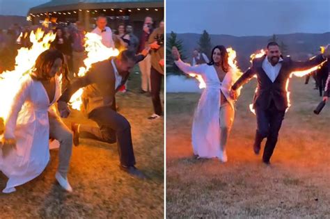 Bride and groom set on fire during bizarre wedding stunt