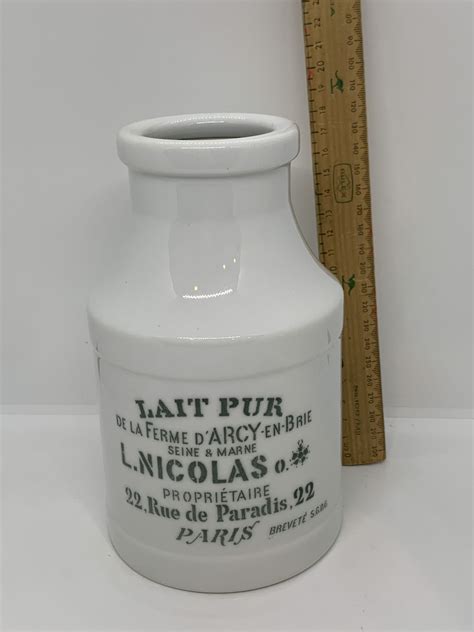 Vintage White Porcelain Milk Bottle with French text Lait Pur de la