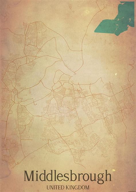 Vintage Map of Middlesbrough UK Mixed Media by Sam Wed - Pixels