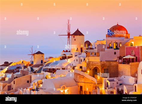 santorini sunset oia greece stock photo alamy